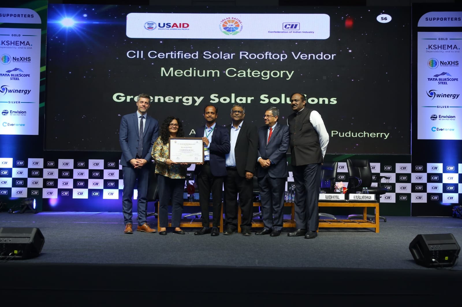 Greenergy Solar Solutions receiving CII Certified Solar Rooftop Vendor award — Medium Category, Puducherry